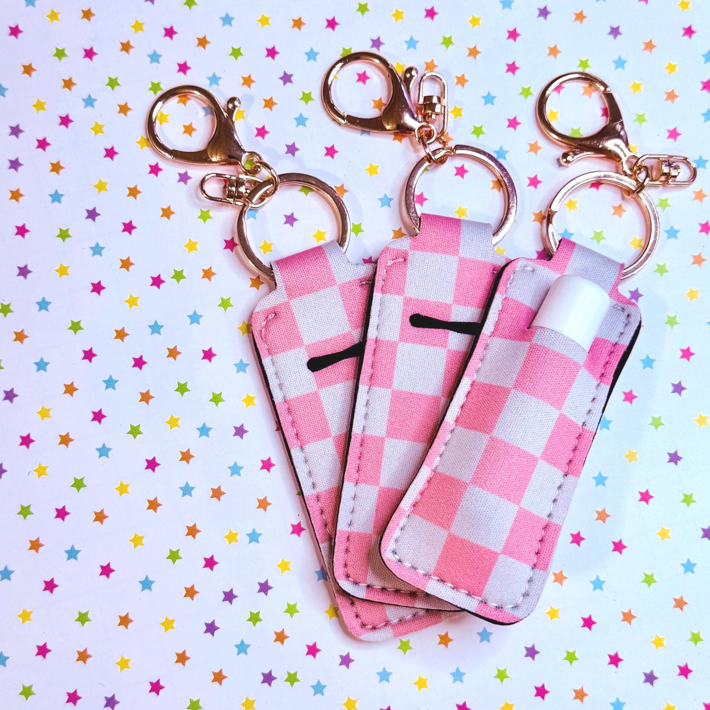 Lip Balm Keychain Holder - Pink Checkered