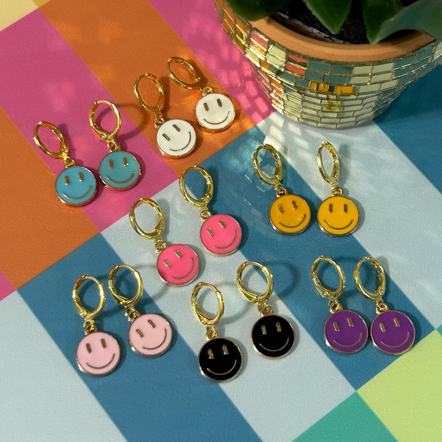Colorful Happy Face Hoop Earrings