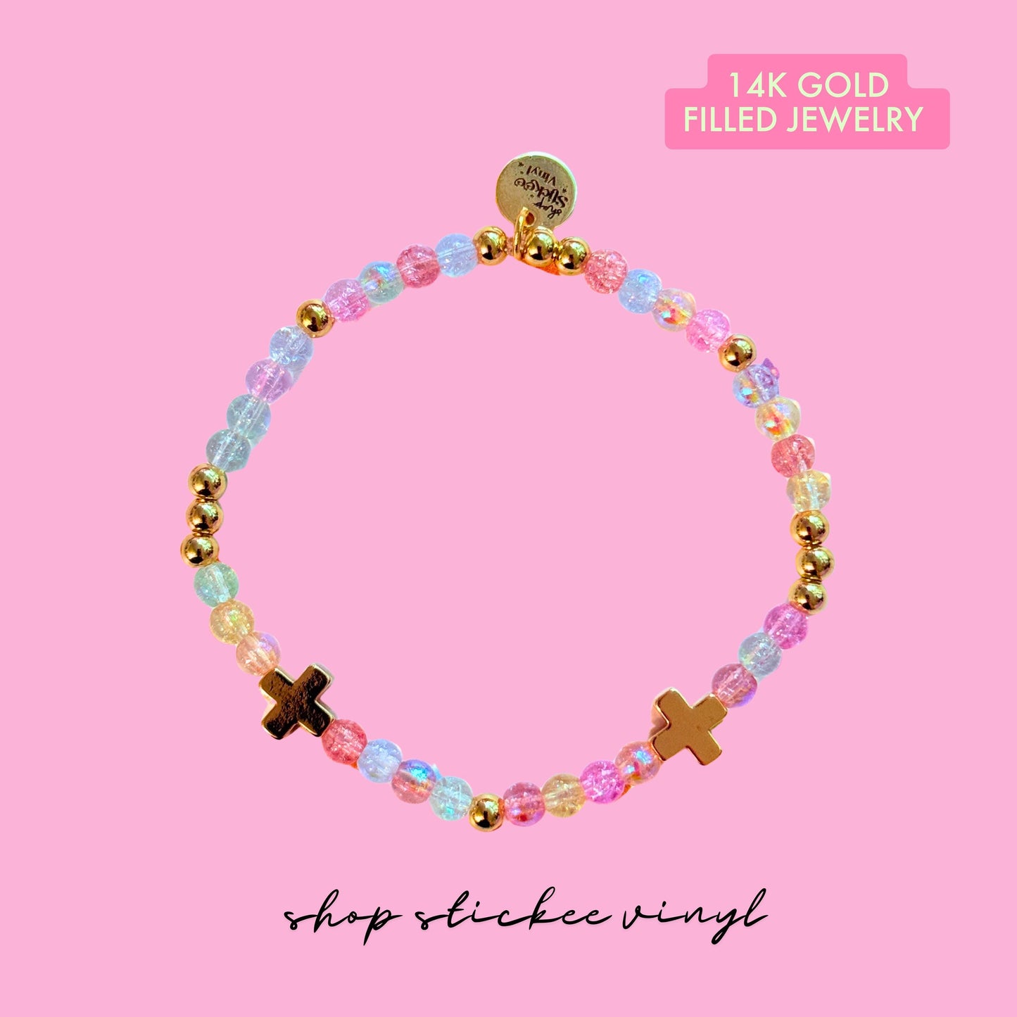 14k Gold-Filled Cross Beaded Bracelet