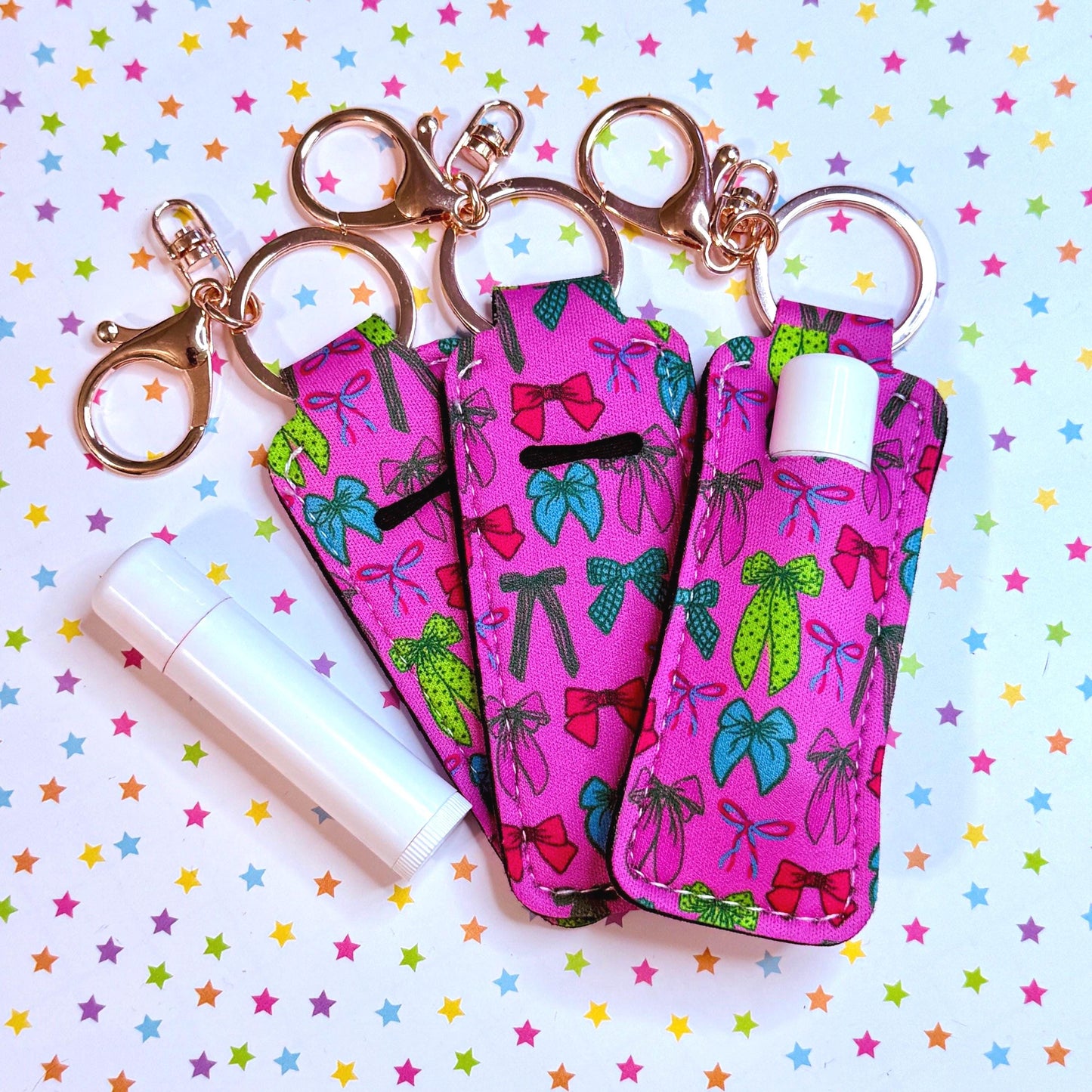 Lip Balm Keychain Holder - Bow Print