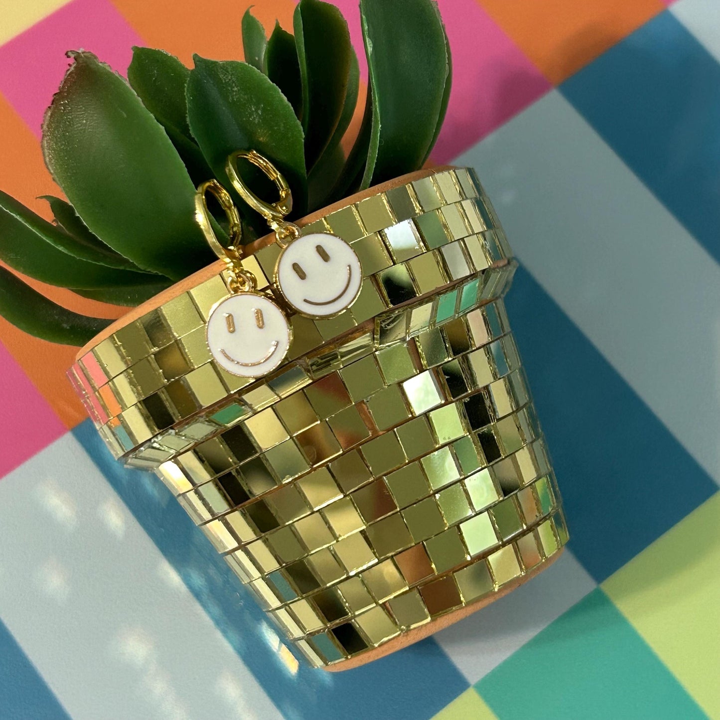 Colorful Happy Face Hoop Earrings