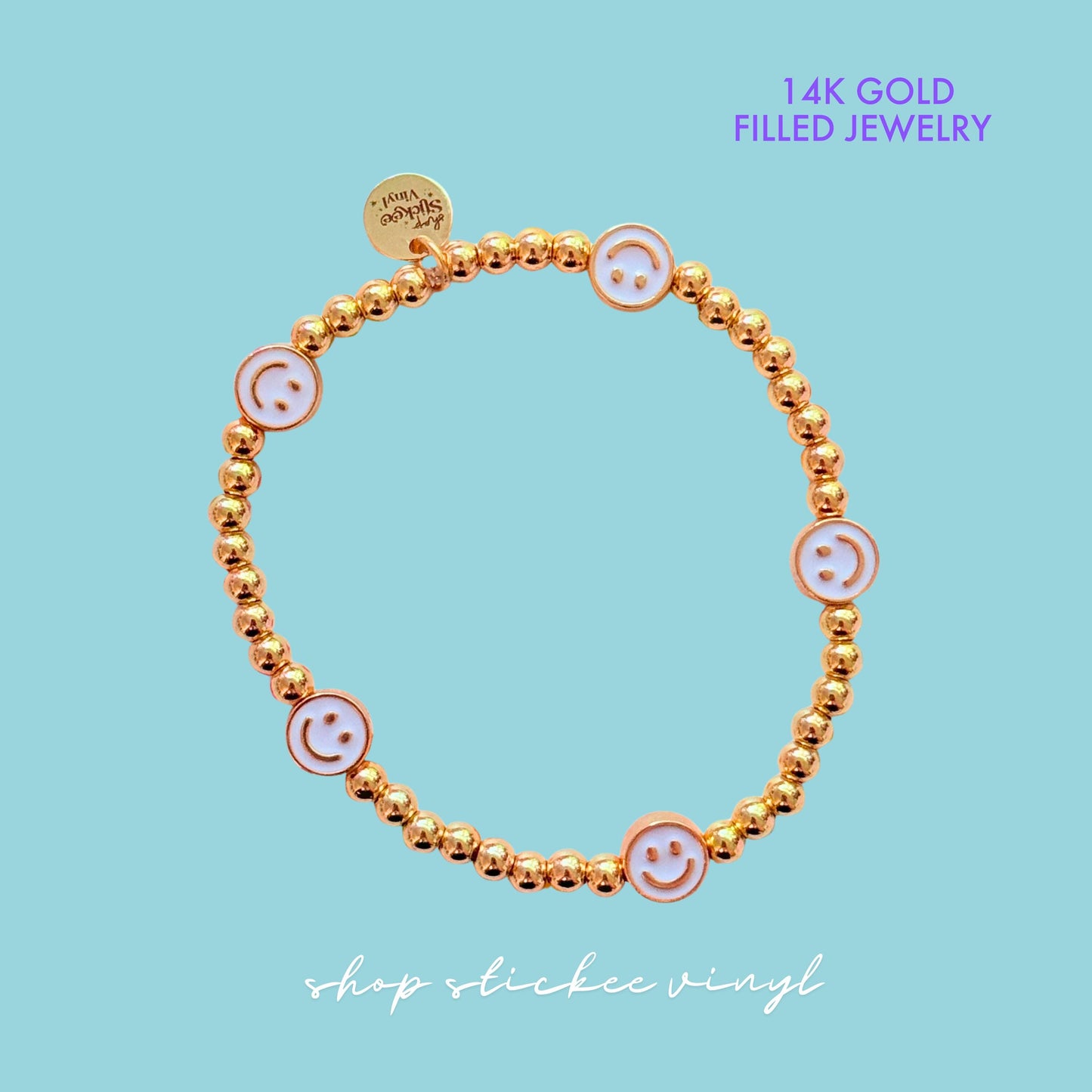Happy Face Beaded Bracelet, 14K Gold Filled