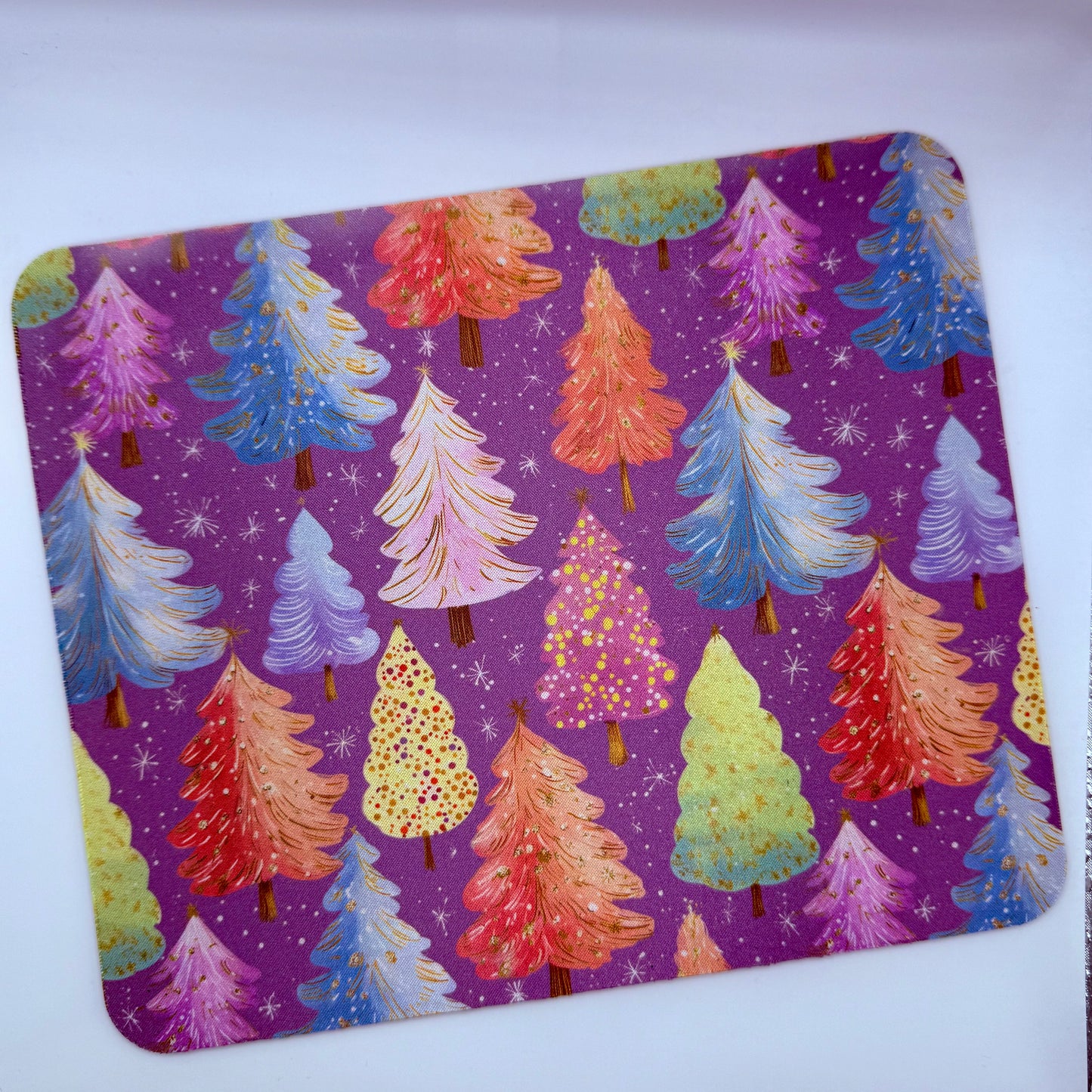 Colorful Trees Mouse Pad — “Whimsical Winter Vibes” – Vibrant Holiday Desk Mat