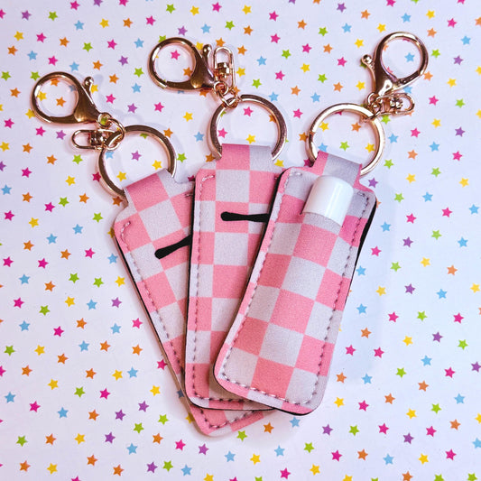 Lip Balm Keychain Holder - Pink Checkered