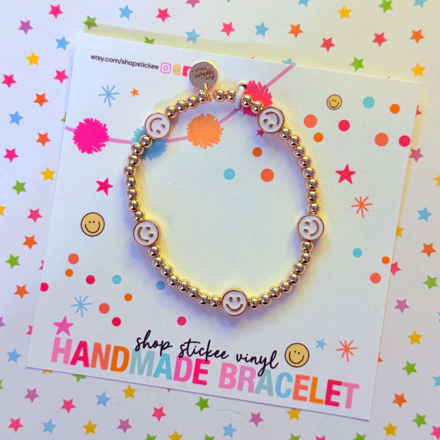 Happy Face Beaded Bracelet, 14K Gold Filled