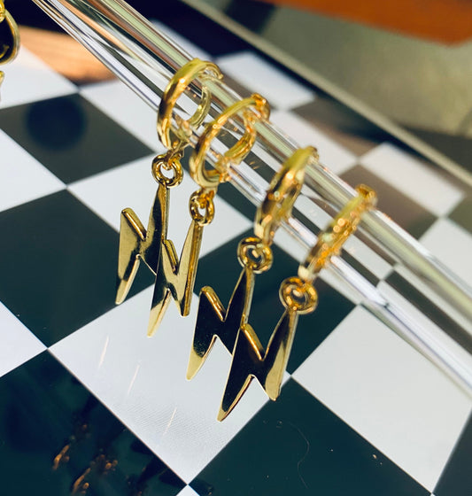 Gold Lightning Bolt Hoop Earrings