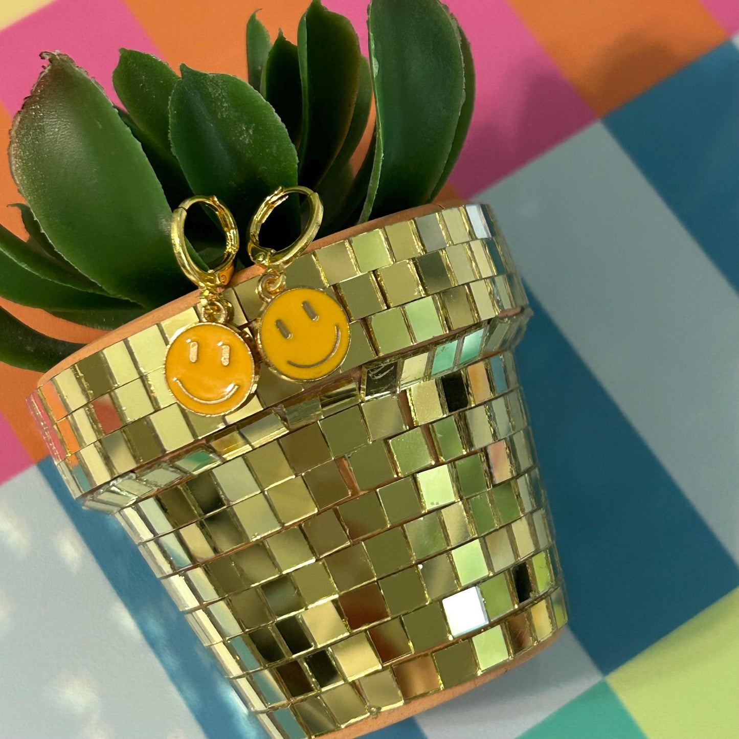 Colorful Happy Face Hoop Earrings