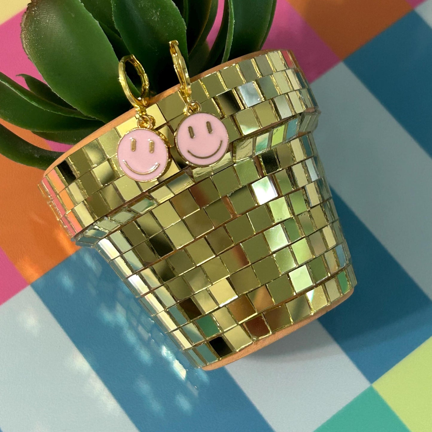 Colorful Happy Face Hoop Earrings
