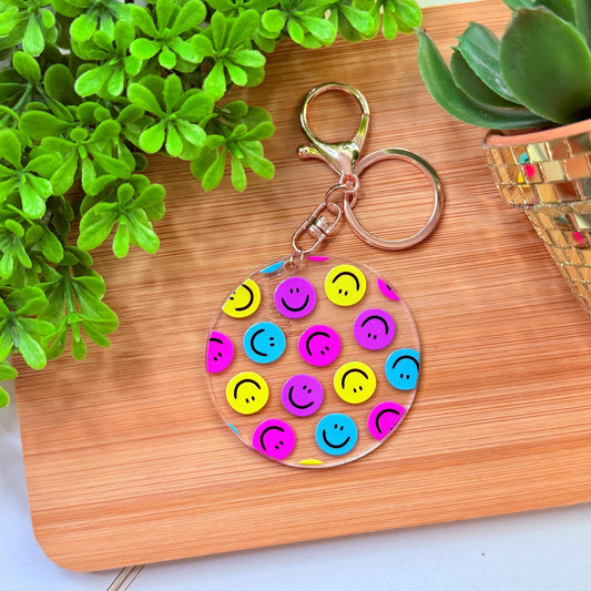 Happy Face Pattern Acrylic Keychain