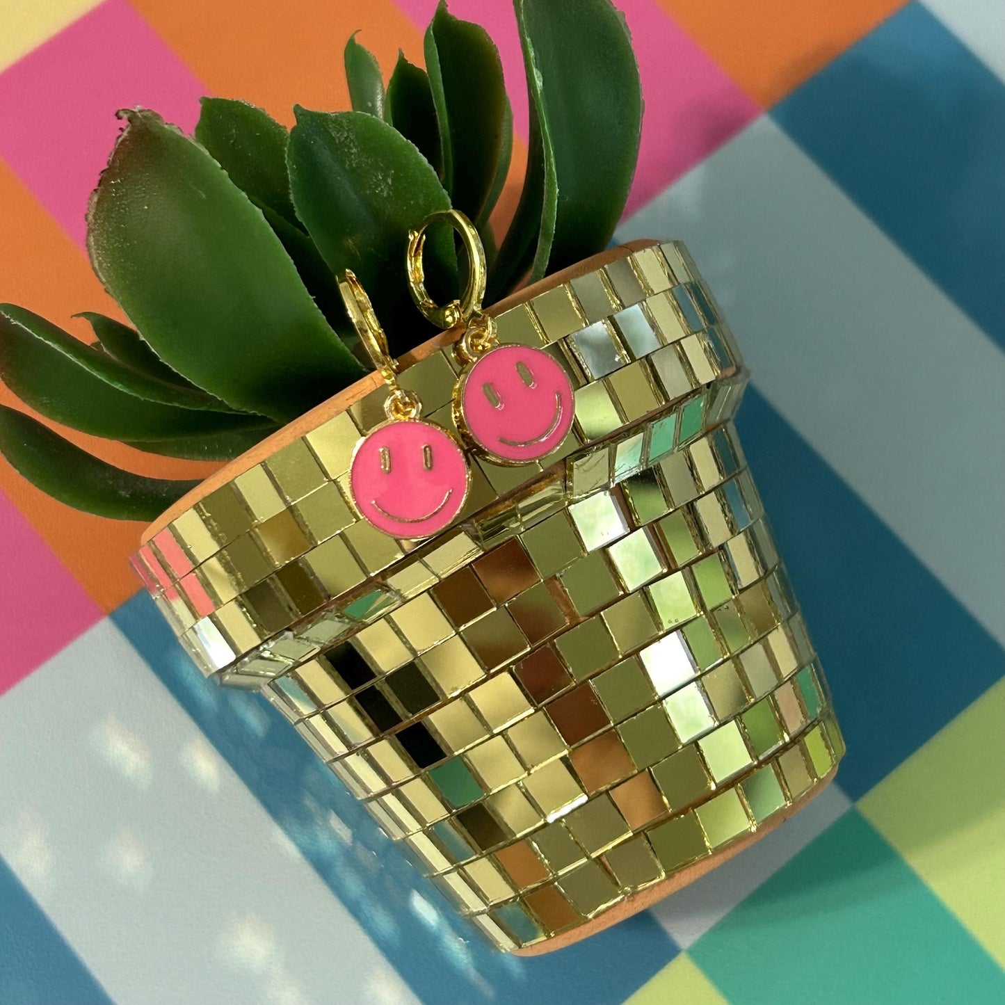 Colorful Happy Face Hoop Earrings