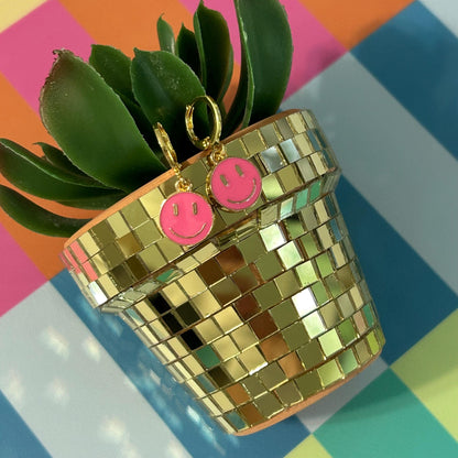 Colorful Happy Face Hoop Earrings