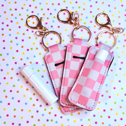 Lip Balm Keychain Holder - Pink Checkered