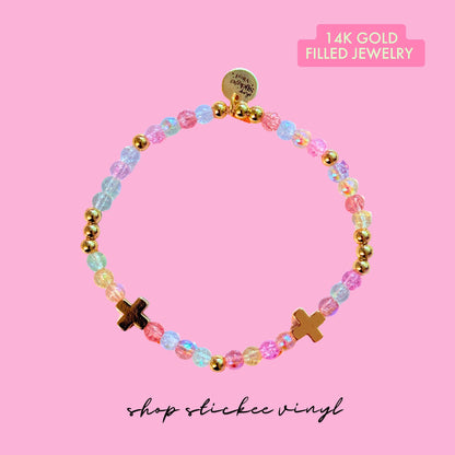 14k Gold-Filled Cross Beaded Bracelet