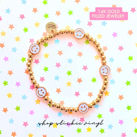 Happy Face Beaded Bracelet, 14K Gold Filled