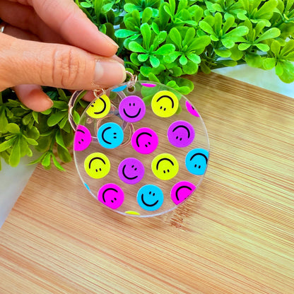 Happy Face Pattern Acrylic Keychain