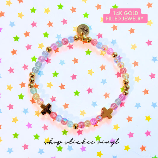 14k Gold-Filled Cross Beaded Bracelet