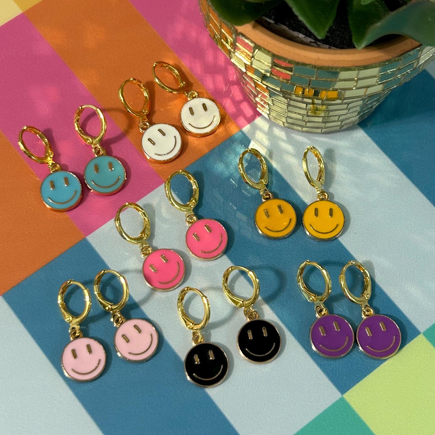 Colorful Happy Face Hoop Earrings