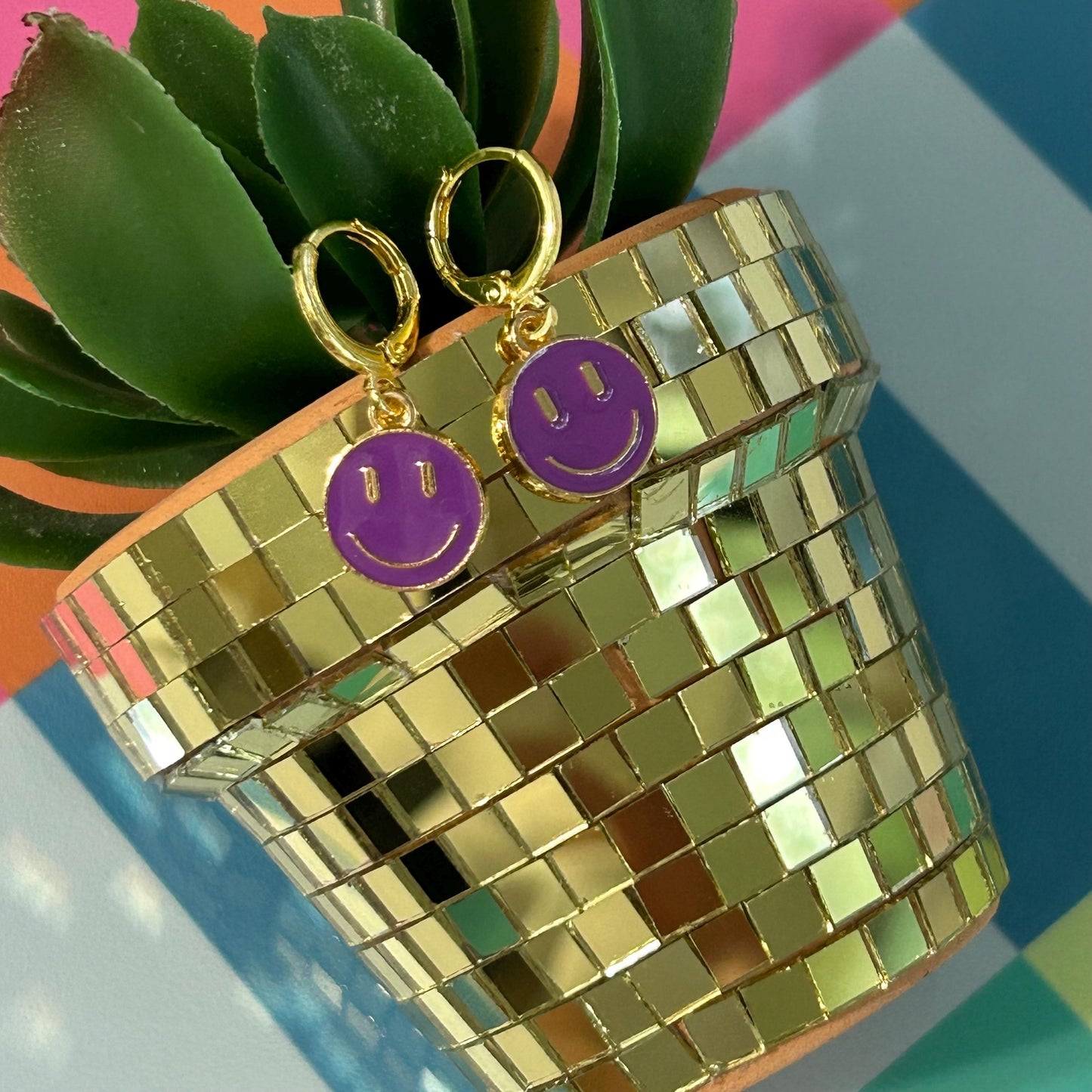 Colorful Happy Face Hoop Earrings