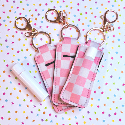 Lip Balm Keychain Holder - Pink Checkered