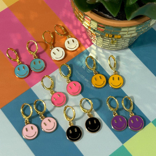 Colorful Happy Face Hoop Earrings